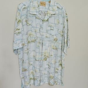 Tommy Bahama Linen Palm Trees Tropical Blue and Green Casual Shirt Mens XL